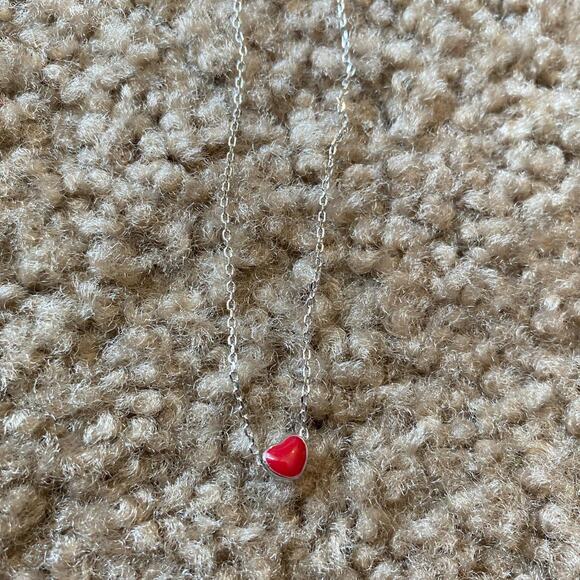 Mini heart necklace in silver and red - Picture 1 of 2